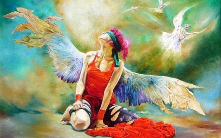 angel, girl, polish artist, vladimir kuklinski, wlodzimierz kuklinski, wings