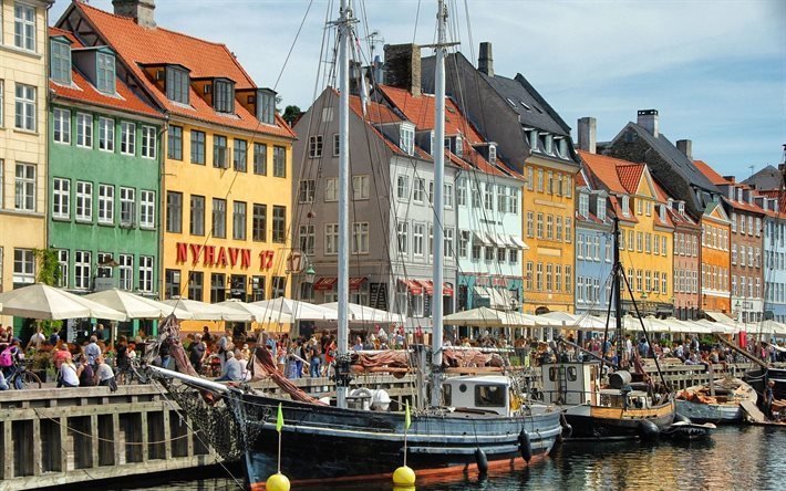 漁船, 遊歩道, コペンハーゲン, デンマーク