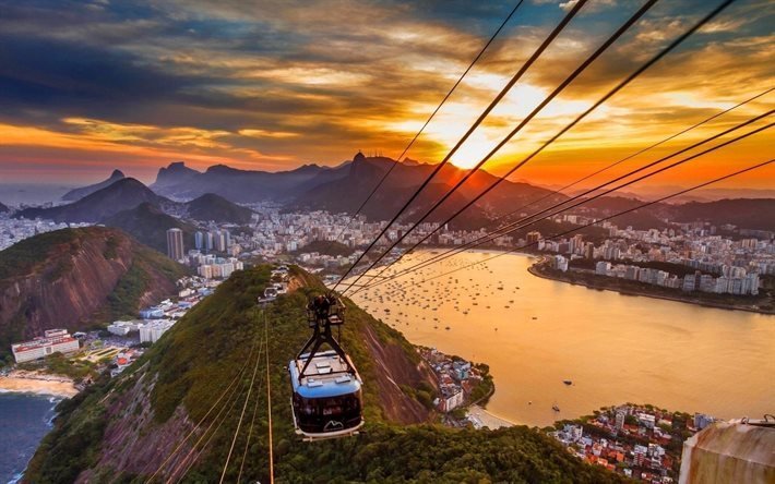 ريو دي جانيرو, المحيط الأطلسي, غروب الشمس, التلفريك, البرازيل