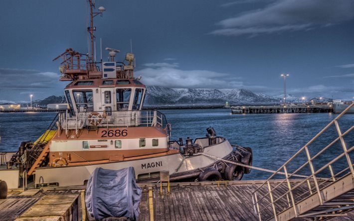 oceano, tug, reykjavik, pier, &#225;rtico, isl&#226;ndia