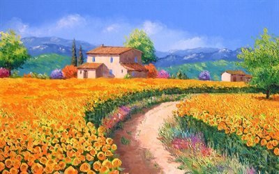 jean-marc janiaczyk, franz&#246;sisch impressionistischen maler, sonnenblumen-pfad