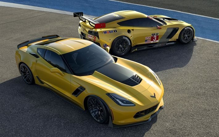 el corvette z06, chevrolet, dos corbetas, corvette c7r