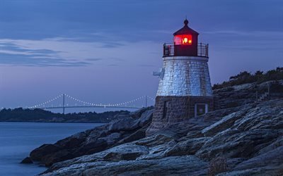 night, lighthouse, newport