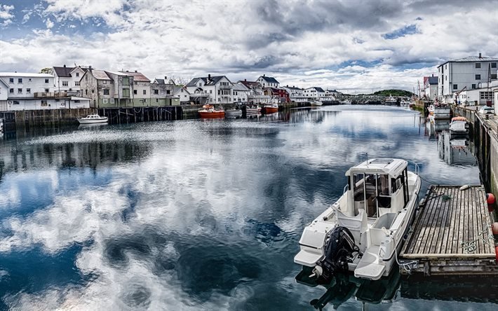barco, pier, arquip&#233;lago de lofoten, noruega
