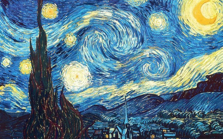stj&#228;rnklar natt, olja, de sterrennacht natt natt, holl&#228;ndska post-impressionistisk konstn&#228;r, canvas, 1889, new york