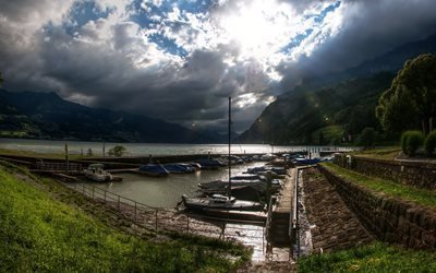 marina, lac de walen, walenstadt, la suisse