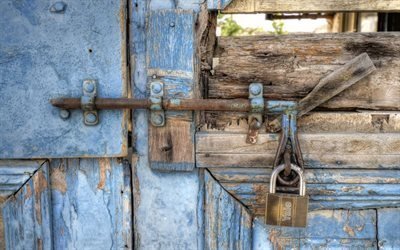 青色の背景, 古いドア, 質感