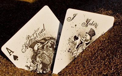 sand, playing cards, joker