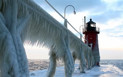 kış, buz, deniz feneri, michigan g&#246;l&#252;