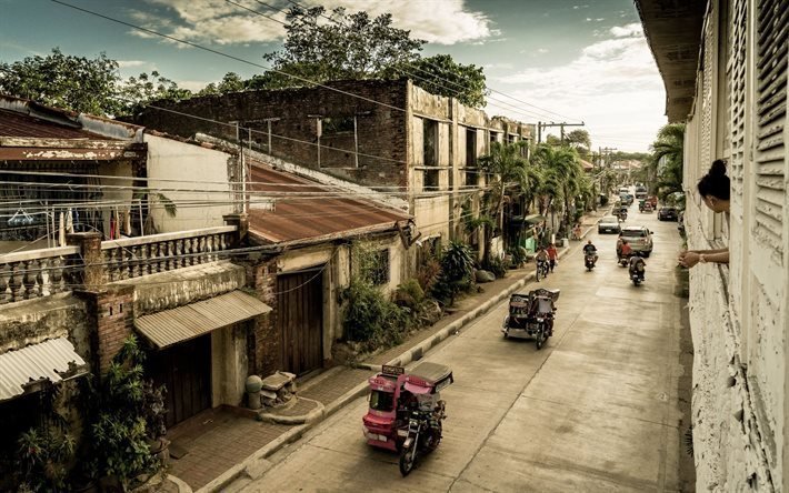 lugna gatan, motorcyklar, staden pasavign, filippinerna