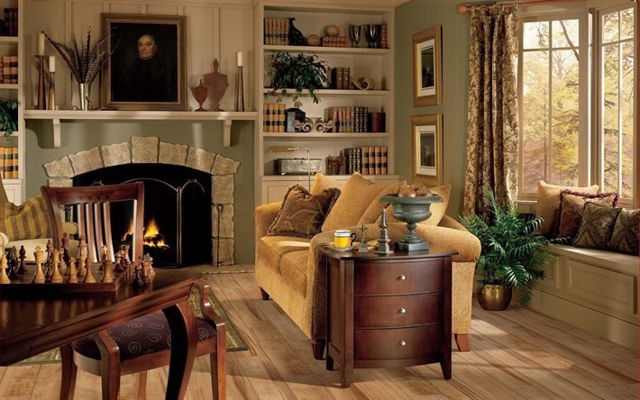 fireplace, upholstered furniture, picture
