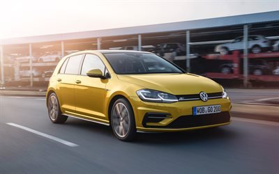 Volkswagen Golf R, 2017, VW Golf, R Performance, Hatchback, Yellow Golf, german cars, Volkswagen