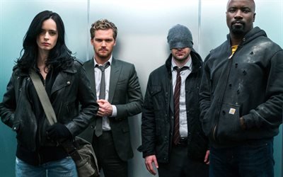 The Defenders Cast, 2017 movie, Krysten Ritter, Mike Colter, Finn Jones, Charlie Cox