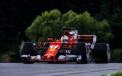 Sebastian Vettel, 4k, raceway, Ferrari SF70H, F1, Formula 1, Scuderia Ferrari, Austria GP