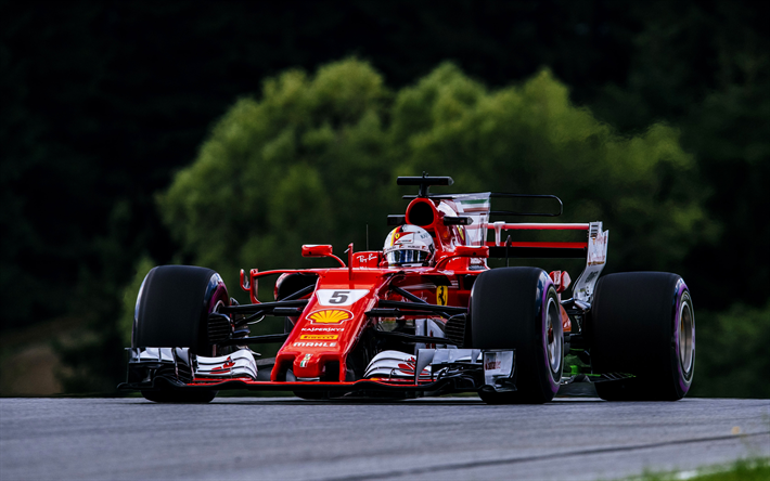 Sebastian Vettel, 4k, raceway, Ferrari SF70H, F1, Formula 1, Scuderia Ferrari, Austria GP