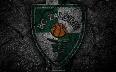 Kauno Zalgiris, logo, art, A Lyga, Lithuania, soccer, football club, FC Kauno Zalgiris, asphalt texture, Zalgiris