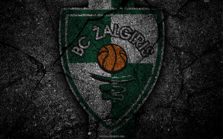 Zalgiris Kaunas, logo, arte, Um Lyga, Litu&#226;nia, futebol, clube de futebol, FC Zalgiris Kaunas, a textura do asfalto, Zalgiris