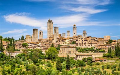 San Gimignano, 4k, summer, italian landmarks, Tuscany, Italy