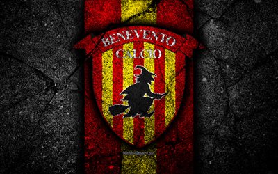 4k, Benevento FC, logo, Serie B, football, black stone, Italian football club, soccer, emblem, asphalt texture, Benevento, Italy, FC Benevento