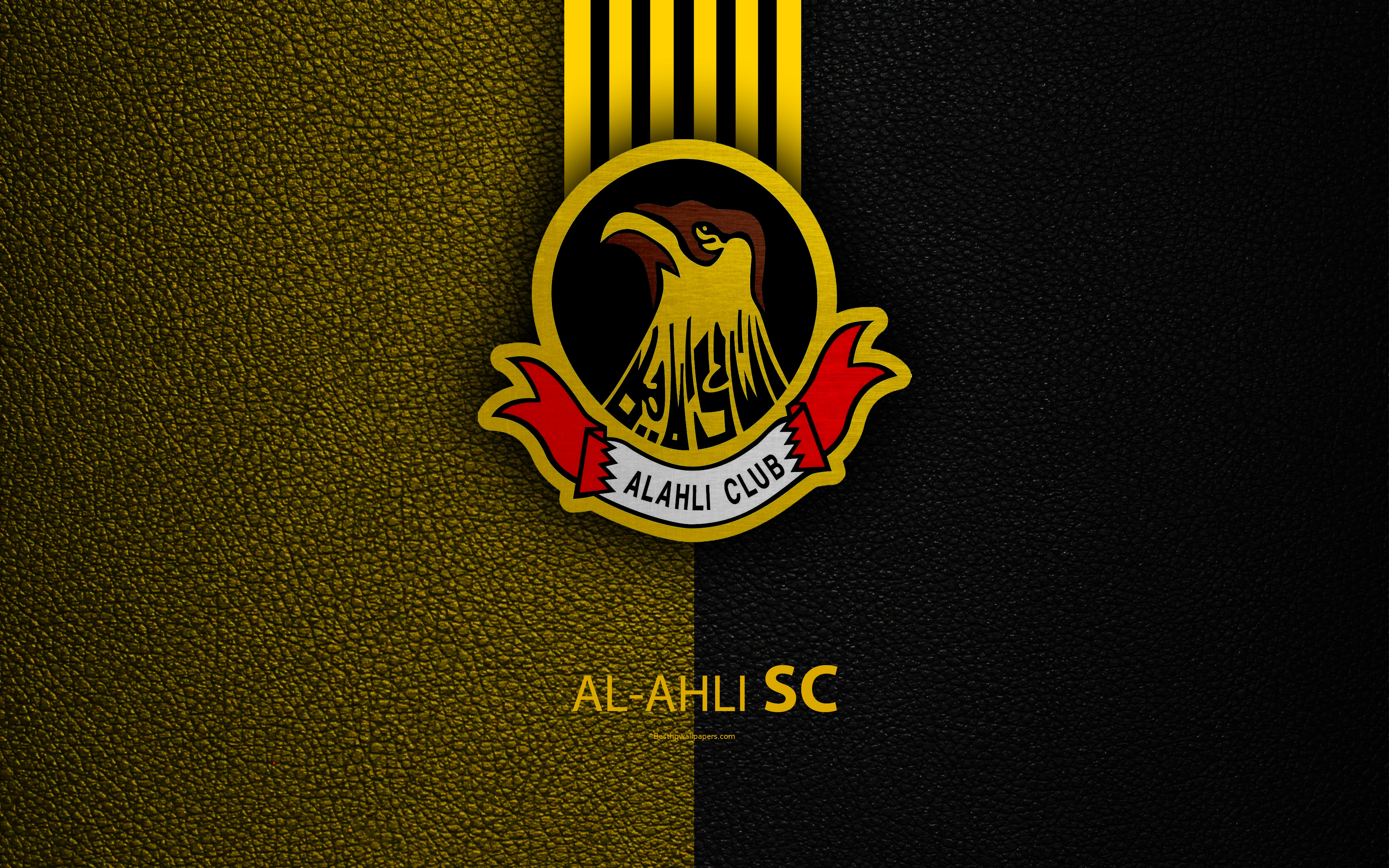 Download wallpapers Al Ahli Club, 4k, leather texture, logo, yellow black  lines, Bahrain Sports Club, Bahraini Premier League, Manama, Bahrain,  football for desktop with resolution 3840x2400. High Quality HD pictures  wallpapers