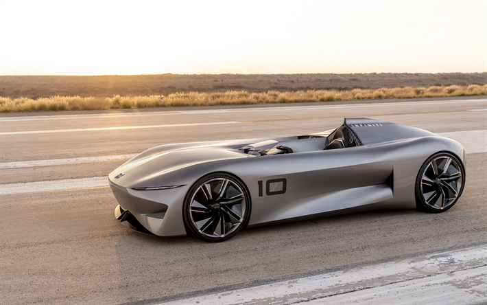 Infiniti Prototype de 10 Concept, 2018, 4k, vue de face, style r&#233;tro, supercar, roadster, une voiture-concept futuriste, Infiniti