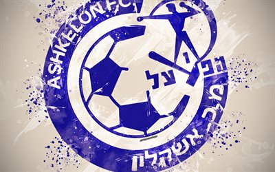 Hapoel Ashkelon FC, paint art, logo, creative, Israeli football team, Israeli Premier League, Ligat HaAl, emblem, white background, grunge style, Ashkelon, Israel, football