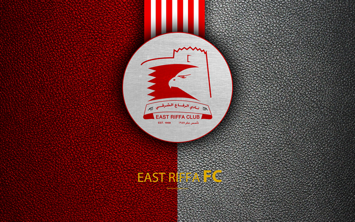 east riffa scc, 4k, leder textur, logo, wei&#223;, rot, linien, bahrain football club, bahrain premier league, riffa, bahrain, fu&#223;ball