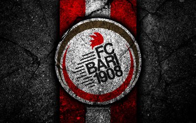 4k, Bari FC, logo, Seri B, futbol, siyah taş, İtalyan Futbol Kul&#252;b&#252;, amblem, Bari, asfalt doku, İtalya, FC Bari