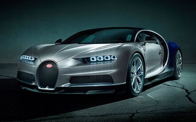 Bugatti Chiron, 2018, 4k, front view, supercar, hypercar, luxury car, gray blue Chiron, Swedish sports cars, Bugatti