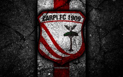 4k, Carpi FC, logo, Serie B, football, black stone, Italian football club, soccer, emblem, Carpi, asphalt texture, Italy, FC Carpi