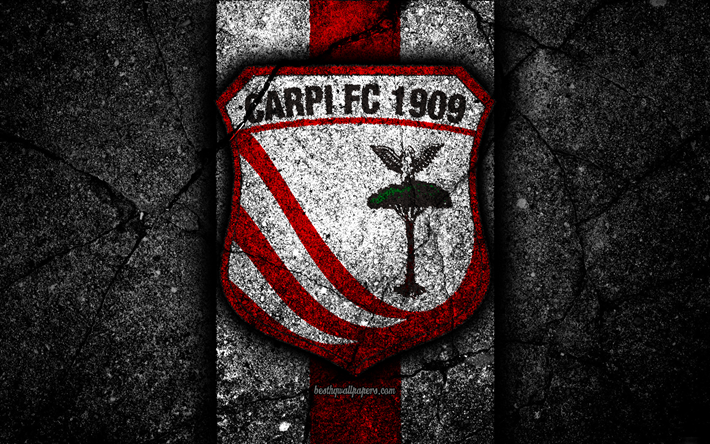4k, Carpi FC, logo, Serie B, le football, la pierre noire, italien, club de football, de soccer, de l&#39;embl&#232;me, Carpi, l&#39;asphalte, la texture, l&#39;Italie, le FC Carpi