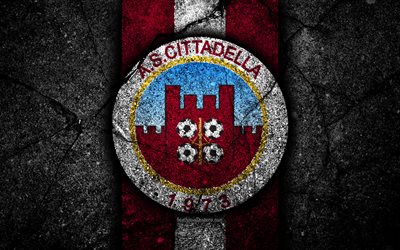 4k, Cittadella FC, logo, Serie B, football, black stone, Italian football club, soccer, emblem, Cittadella, asphalt texture, Italy, FC Cittadella