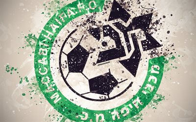 MaccabiハイファFC, 塗装の美術, ロゴ, 創造, 白背景, グランジスタイル, イスラエルのサッカーチーム, イスラエルのプレミアリーグ, Ligat HaAl, エンブレム, ハイファ, イスラエル, サッカー