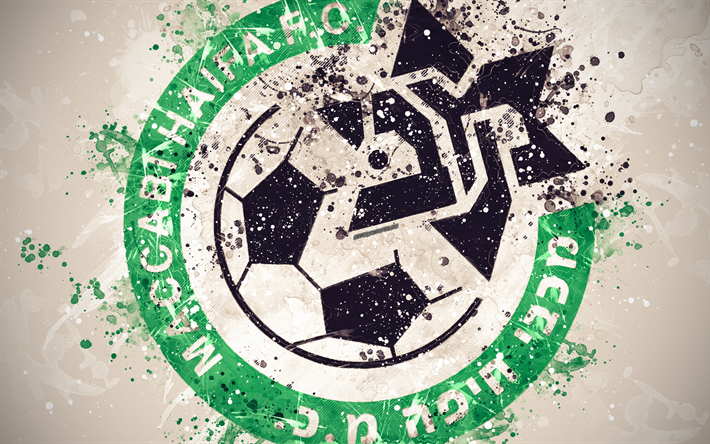 Maccabi Haifa FC, boya, sanat, logo, yaratıcı, beyaz arka plan, grunge tarzı, İsrail futbol takımı, İsrail Premier Ligi, Ligat HaAl, amblem, Haifa, İsrail, futbol