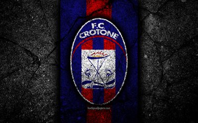 4k, Crotone FC, logotyp, Serie B, fotboll, svart sten, Italiensk fotboll club, emblem, Croton, asfalt konsistens, Italien, FC Crotone