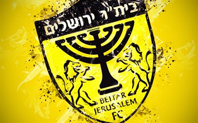 Beitar Jerusalem FC, boya, sanat, logo, yaratıcı, İsrail futbol takımı, İsrail Premier Ligi, Ligat HaAl, amblemi, sarı arka plan, grunge tarzı, Kud&#252;s, İsrail, futbol