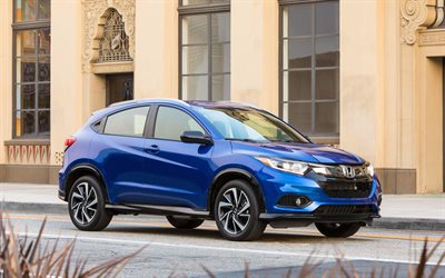 Honda HR-V Sport, 4k, la calle, 2018 autos, crossovers, azul HR-V, Honda