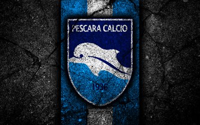 4k, Delfino Pescara FC, logo, Serie B, football, black stone, Italian football club, soccer, emblem, Delfino Pescara, asphalt texture, Italy, FC Delfino Pescara