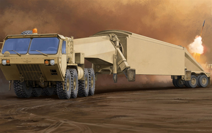 HEMTT M983 Trator, militar trator, TPY-2, Para A Frente, Com Base De Banda X Transport&#225;vel, FBX-T, radar, EUA