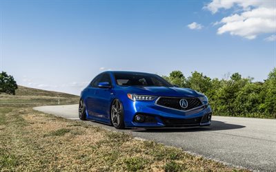 Acura TLX, road, 2018 cars, tuning, Vossen Wheels, HF-1, blue TLX, Acura