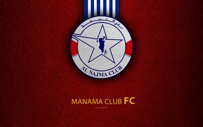 Manama Club, 4k, leather texture, logo, blue white lines, Bahrain football club, Bahraini Premier League, Manama, Bahrain, football