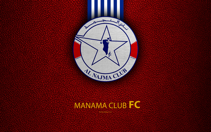Manama Clube, 4k, textura de couro, logo, azul linhas brancas, Bahrein futebol clube, Bahraini Premier League, Manama, Bahrein, futebol