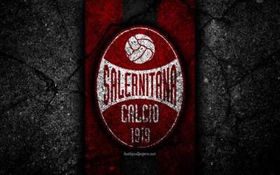 4k, Salernitana FC, logotipo, Serie B, de f&#250;tbol, de piedra negra, club de f&#250;tbol italiano, f&#250;tbol, emblema, Salernitana, asfalto textura, Italia, FC Salernitana