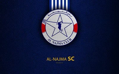 Al-Najma Club, 4k, textura de cuero, logotipo, azul, blanco, l&#237;neas, Bahrein club de f&#250;tbol, de Bahrein de la Premier League, Manama, Bahrein, f&#250;tbol
