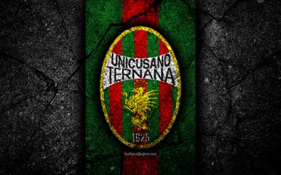 4k, Unicusano Ternana FC, logo, Seri B, futbol, siyah taş, İtalyan Futbol Kul&#252;b&#252;, amblem, Unicusano Ternana, asfalt doku, İtalya, FC Unicusano Ternana