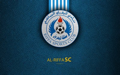 Al-Riffa Clube Desportivo, 4k, textura de couro, logo, azul linhas brancas, Bahrein futebol clube, Bahraini Premier League, Riffa, Bahrein, futebol, Riffa SC