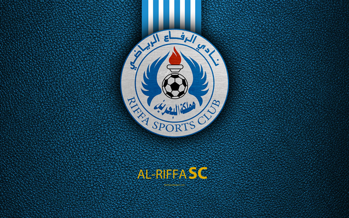 Al-Riffaスポーツクラブ, 4k, 革の質感, ロゴ, 青白線, バーレーンでサッカークラブ, バーレーンプレミアリーグ, Riffa, バーレーン, サッカー, Riffa SC