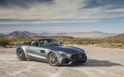 Mersedes-Benz GT C AMG, Roadster, gray cabriolet, sports coupe, gray new GT C, German supercars, Mersedes
