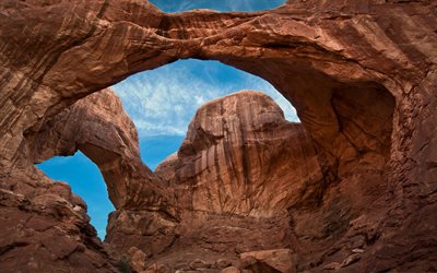 Arches National Park, natural sandy arches, unique natural formations, rocks, mountain landscape, Utah, USA