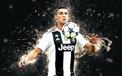 4k, Cristiano Ronaldo, match, CR7 Juve, abstract art, Bianconeri, Juventus, soccer, Serie A, Ronaldo, CR7, footballers, neon lights, Juventus FC, creative